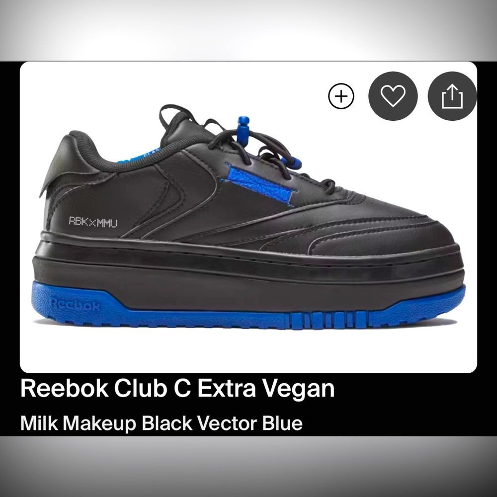 Reebok Club C Extra Vegan Milk Makeup Black Vector Blue platform sneakers W 8.5